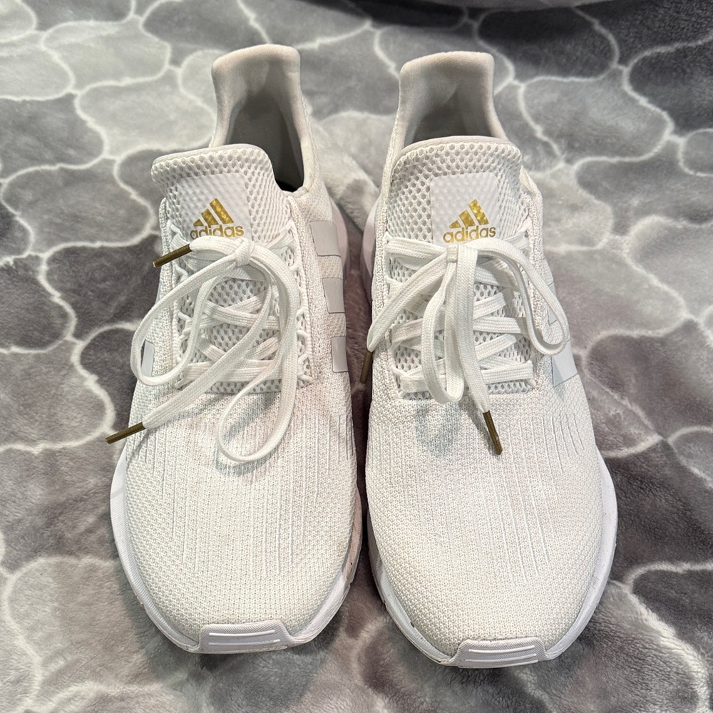 adidas Women’s White Sneakers with Gold Accents